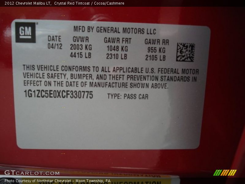 Crystal Red Tintcoat / Cocoa/Cashmere 2012 Chevrolet Malibu LT
