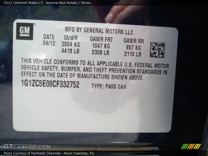 Imperial Blue Metallic / Ebony 2012 Chevrolet Malibu LT