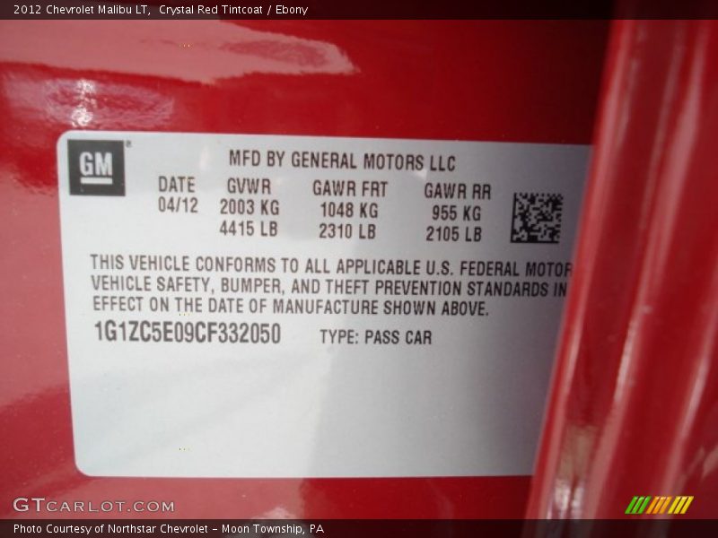 Crystal Red Tintcoat / Ebony 2012 Chevrolet Malibu LT