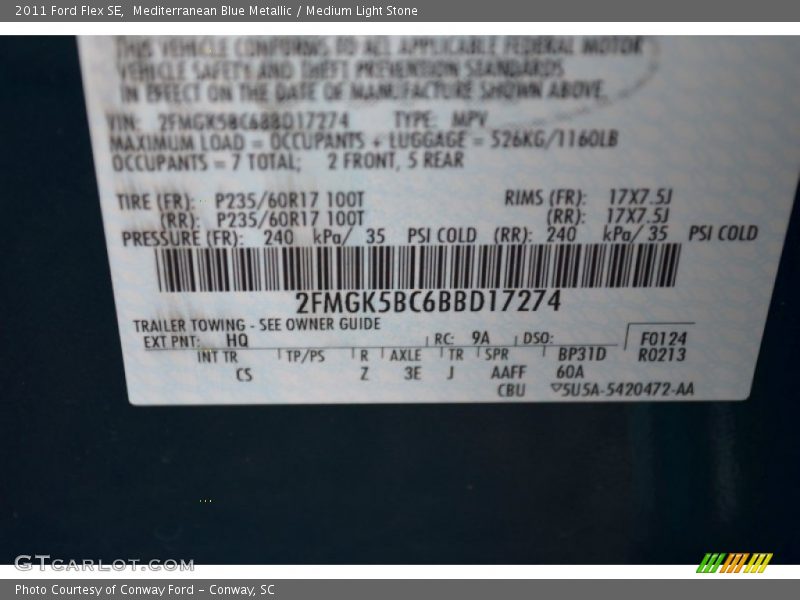 2011 Flex SE Mediterranean Blue Metallic Color Code HQ