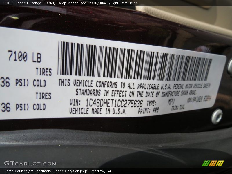 Deep Molten Red Pearl / Black/Light Frost Beige 2012 Dodge Durango Citadel