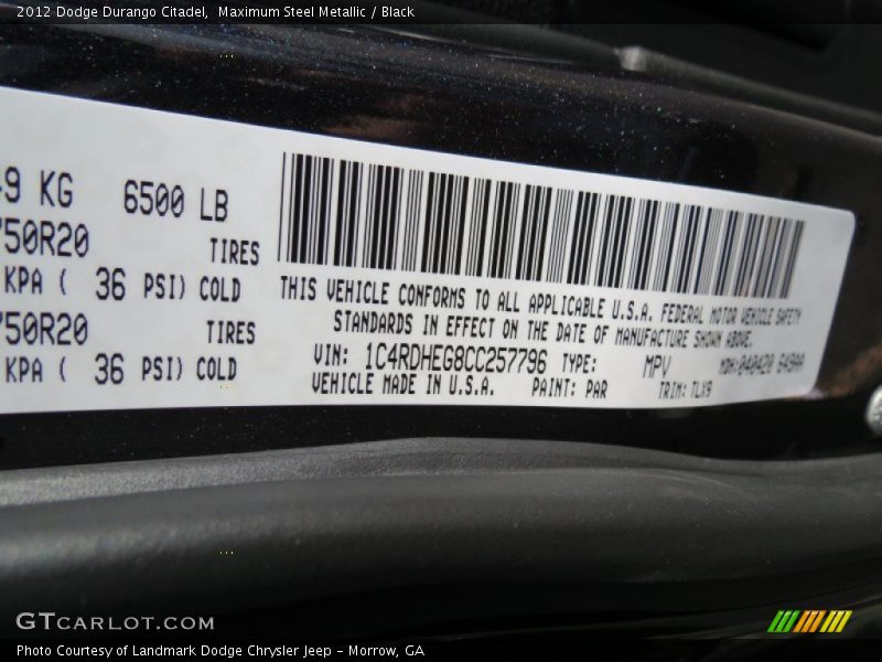 Maximum Steel Metallic / Black 2012 Dodge Durango Citadel