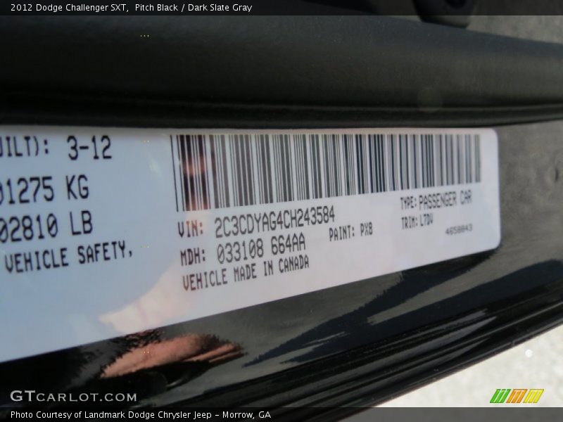 Pitch Black / Dark Slate Gray 2012 Dodge Challenger SXT