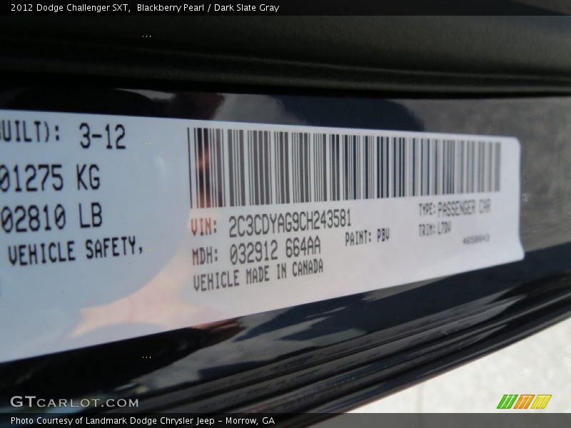 Blackberry Pearl / Dark Slate Gray 2012 Dodge Challenger SXT