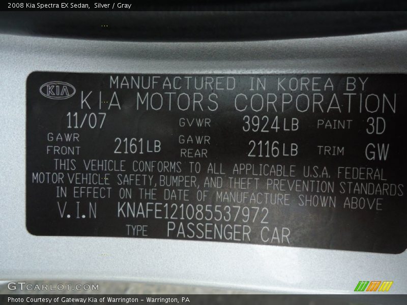 Silver / Gray 2008 Kia Spectra EX Sedan