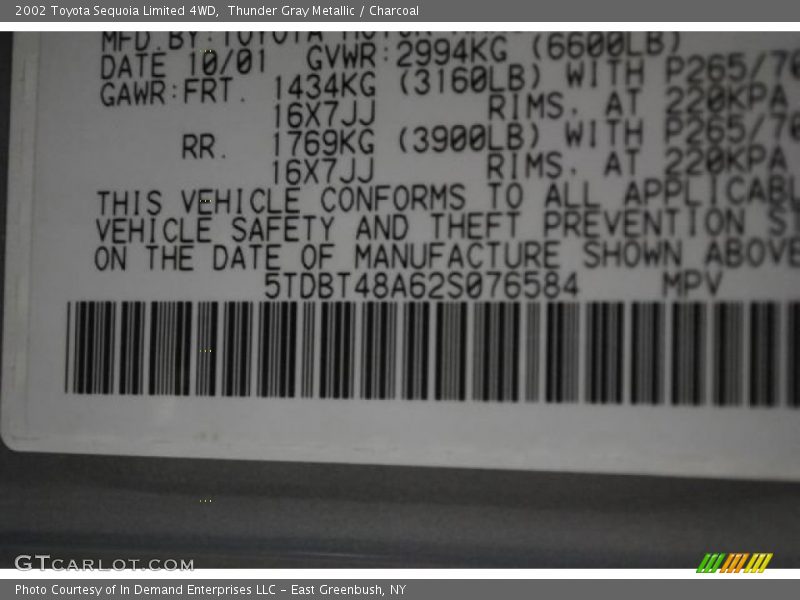 Thunder Gray Metallic / Charcoal 2002 Toyota Sequoia Limited 4WD