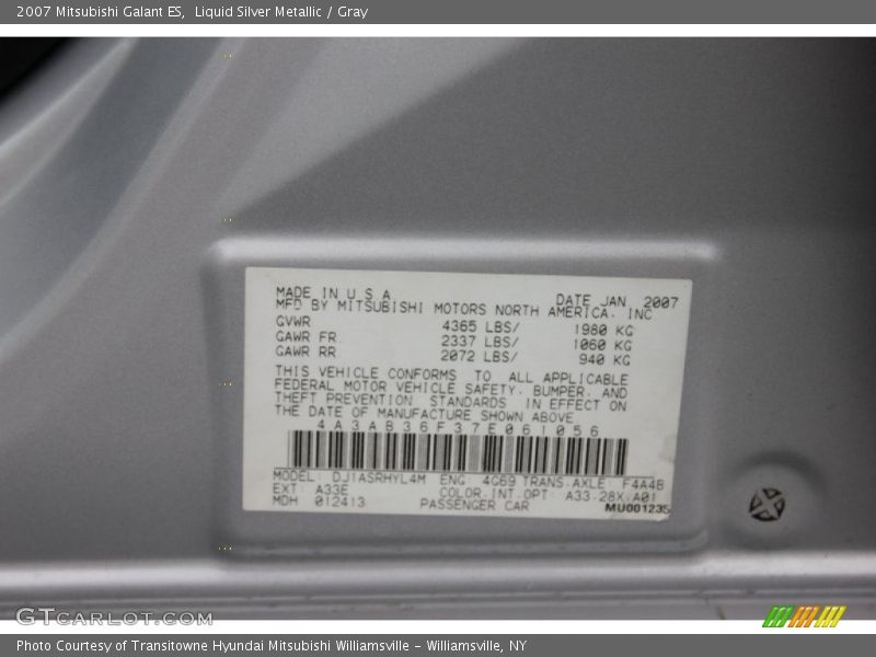 Liquid Silver Metallic / Gray 2007 Mitsubishi Galant ES