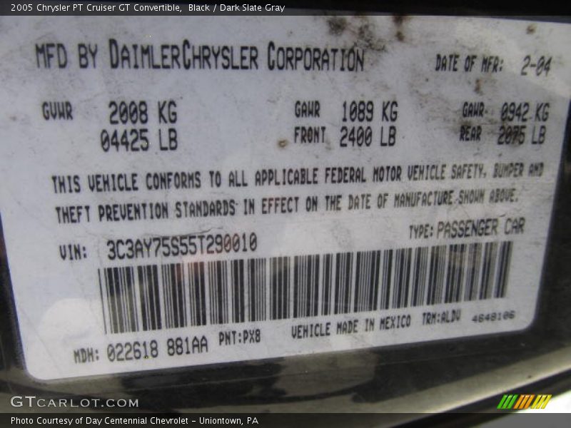 Black / Dark Slate Gray 2005 Chrysler PT Cruiser GT Convertible