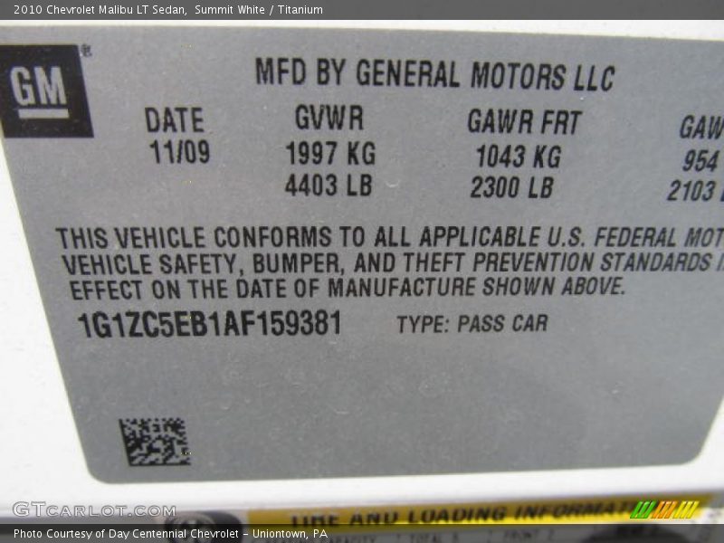 Summit White / Titanium 2010 Chevrolet Malibu LT Sedan