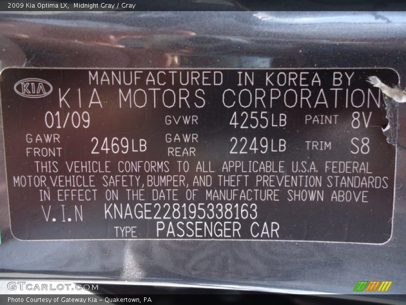 Midnight Gray / Gray 2009 Kia Optima LX