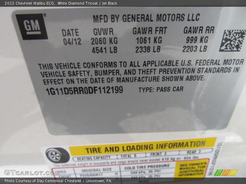 White Diamond Tricoat / Jet Black 2013 Chevrolet Malibu ECO