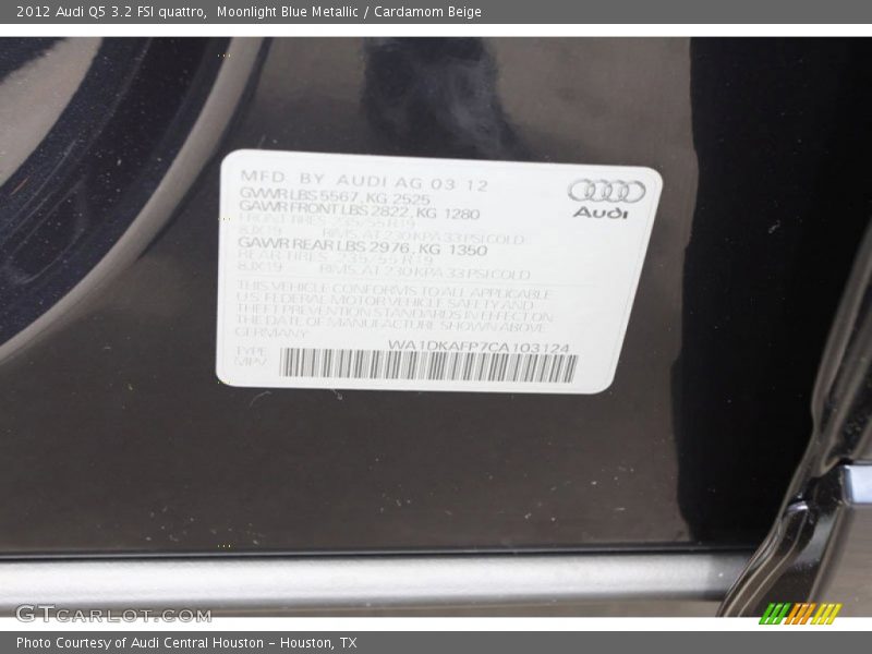 Moonlight Blue Metallic / Cardamom Beige 2012 Audi Q5 3.2 FSI quattro