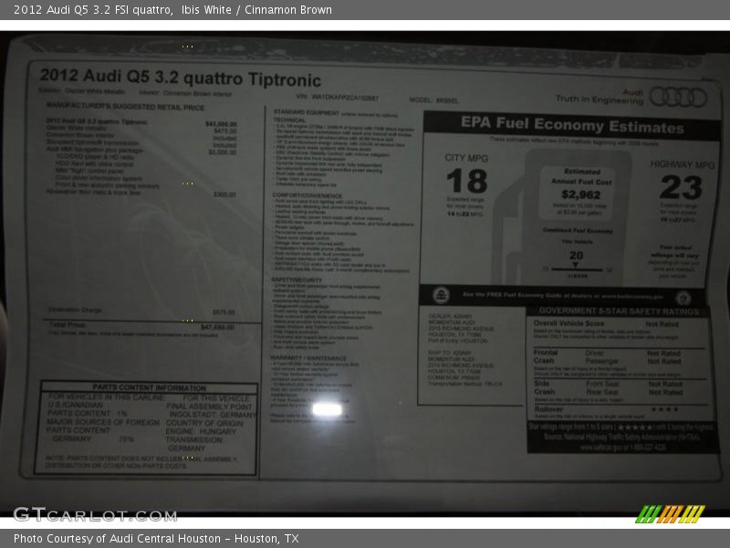 Ibis White / Cinnamon Brown 2012 Audi Q5 3.2 FSI quattro