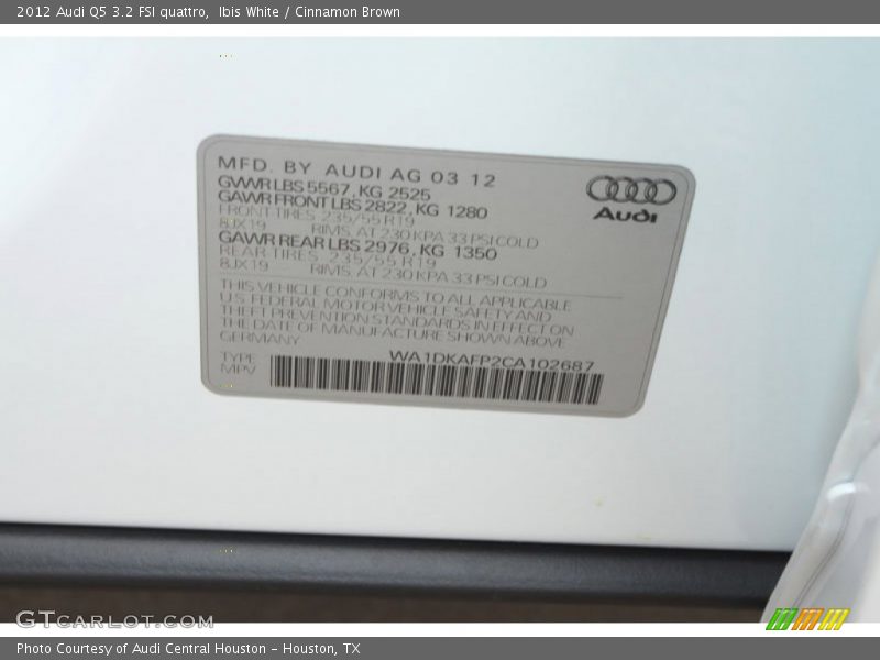 Ibis White / Cinnamon Brown 2012 Audi Q5 3.2 FSI quattro