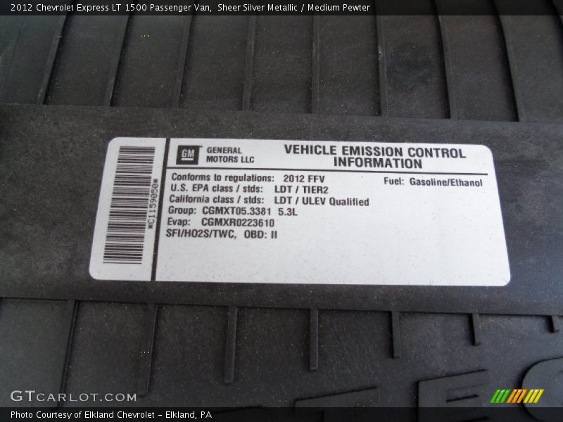 Sheer Silver Metallic / Medium Pewter 2012 Chevrolet Express LT 1500 Passenger Van