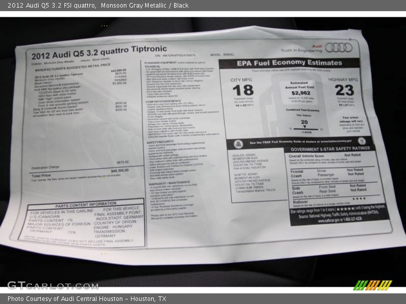 Monsoon Gray Metallic / Black 2012 Audi Q5 3.2 FSI quattro