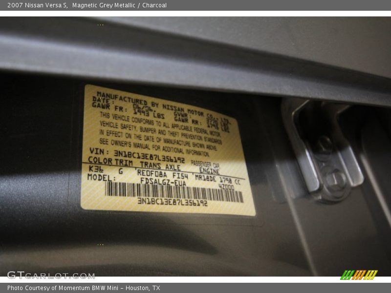 Magnetic Grey Metallic / Charcoal 2007 Nissan Versa S