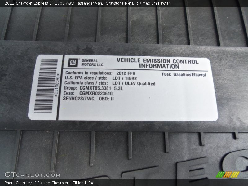 Graystone Metallic / Medium Pewter 2012 Chevrolet Express LT 1500 AWD Passenger Van