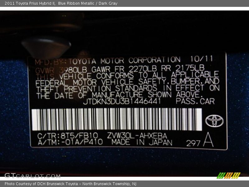 Blue Ribbon Metallic / Dark Gray 2011 Toyota Prius Hybrid II