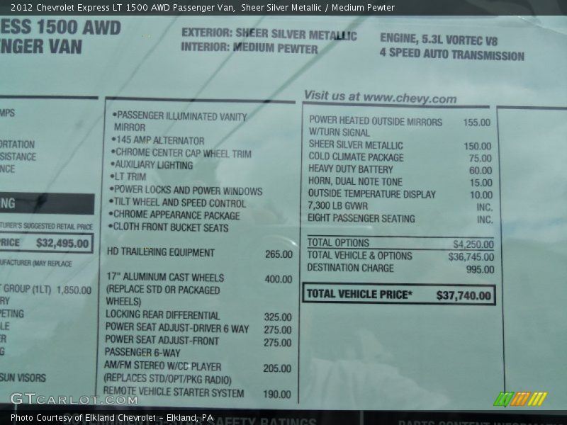 Sheer Silver Metallic / Medium Pewter 2012 Chevrolet Express LT 1500 AWD Passenger Van