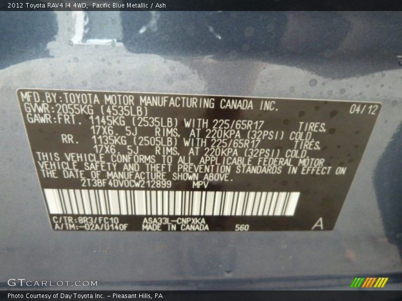 Pacific Blue Metallic / Ash 2012 Toyota RAV4 I4 4WD
