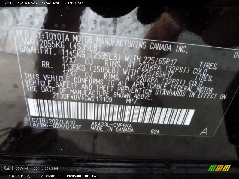 Black / Ash 2012 Toyota RAV4 Limited 4WD