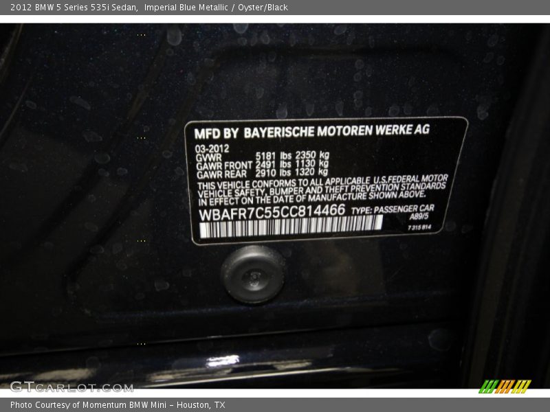 Imperial Blue Metallic / Oyster/Black 2012 BMW 5 Series 535i Sedan
