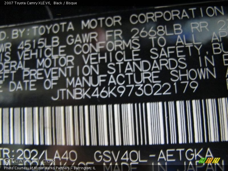 Black / Bisque 2007 Toyota Camry XLE V6