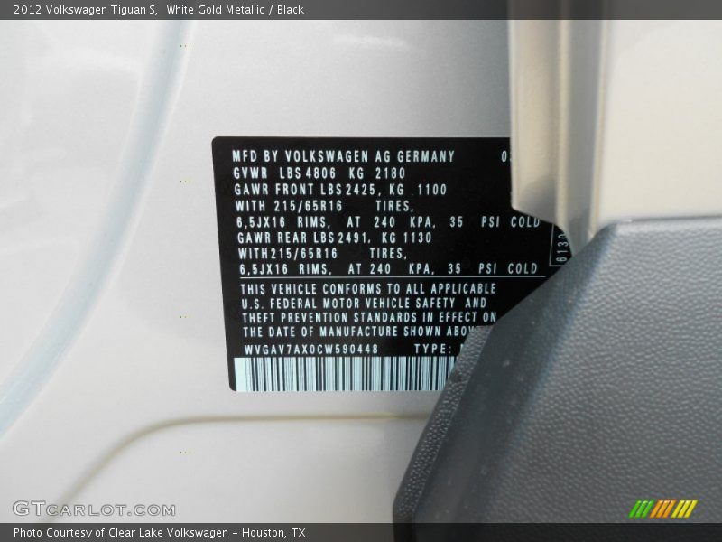 White Gold Metallic / Black 2012 Volkswagen Tiguan S