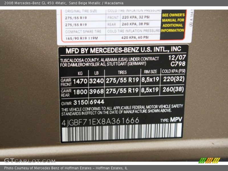 Sand Beige Metallic / Macadamia 2008 Mercedes-Benz GL 450 4Matic