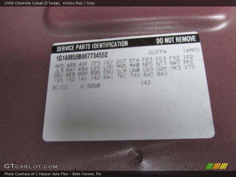 2006 Cobalt SS Sedan Victory Red Color Code 9260