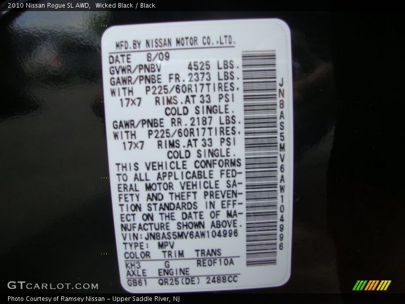 Wicked Black / Black 2010 Nissan Rogue SL AWD