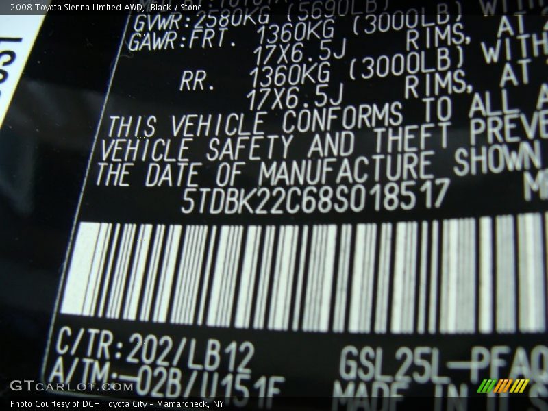 Black / Stone 2008 Toyota Sienna Limited AWD