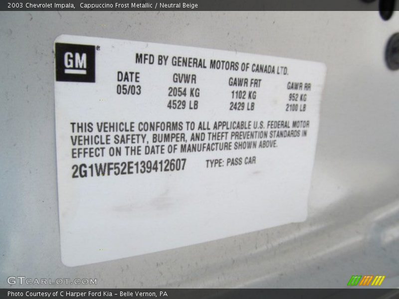 Cappuccino Frost Metallic / Neutral Beige 2003 Chevrolet Impala