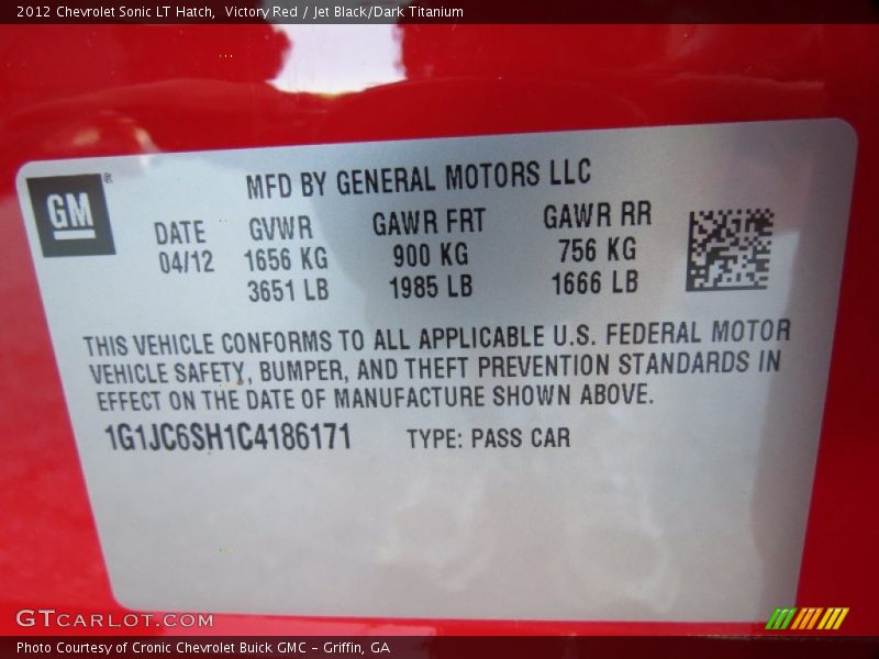 Victory Red / Jet Black/Dark Titanium 2012 Chevrolet Sonic LT Hatch
