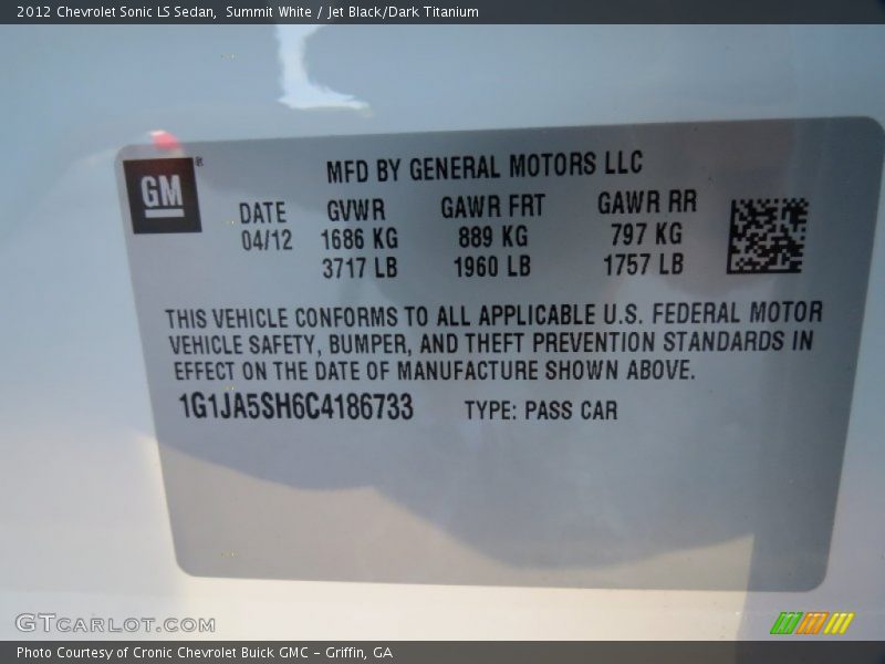 Summit White / Jet Black/Dark Titanium 2012 Chevrolet Sonic LS Sedan
