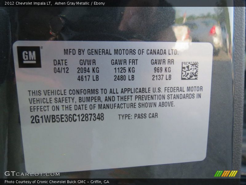 Ashen Gray Metallic / Ebony 2012 Chevrolet Impala LT