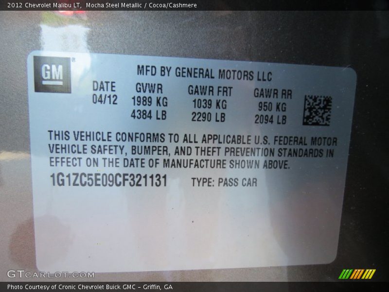 Mocha Steel Metallic / Cocoa/Cashmere 2012 Chevrolet Malibu LT