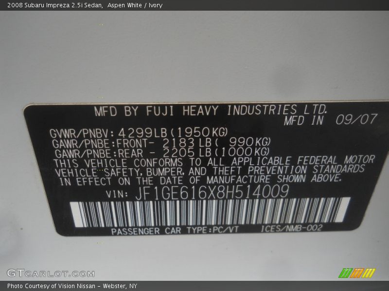 Aspen White / Ivory 2008 Subaru Impreza 2.5i Sedan