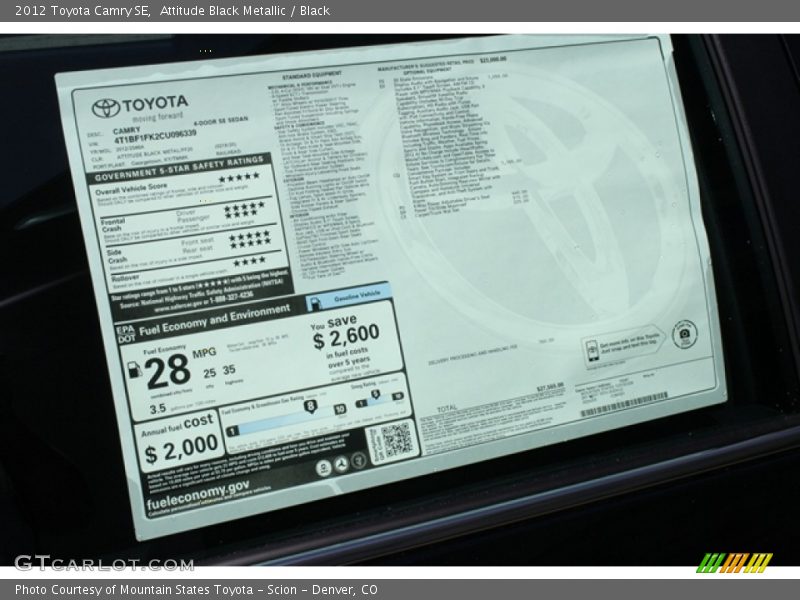 Attitude Black Metallic / Black 2012 Toyota Camry SE