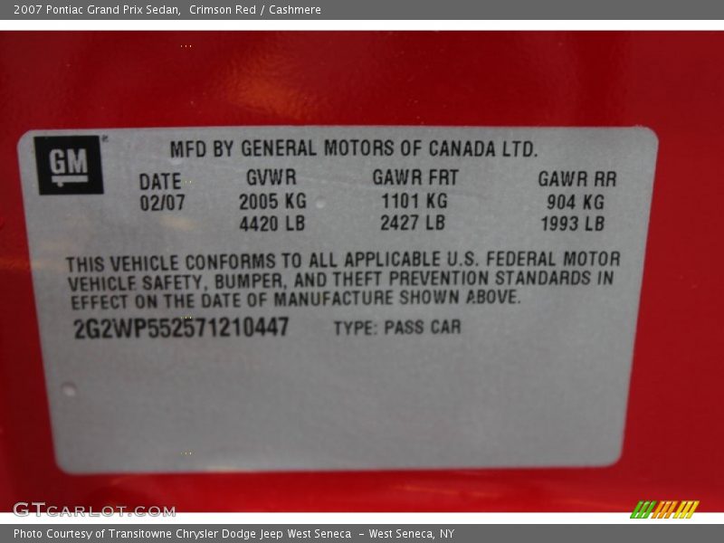 Crimson Red / Cashmere 2007 Pontiac Grand Prix Sedan