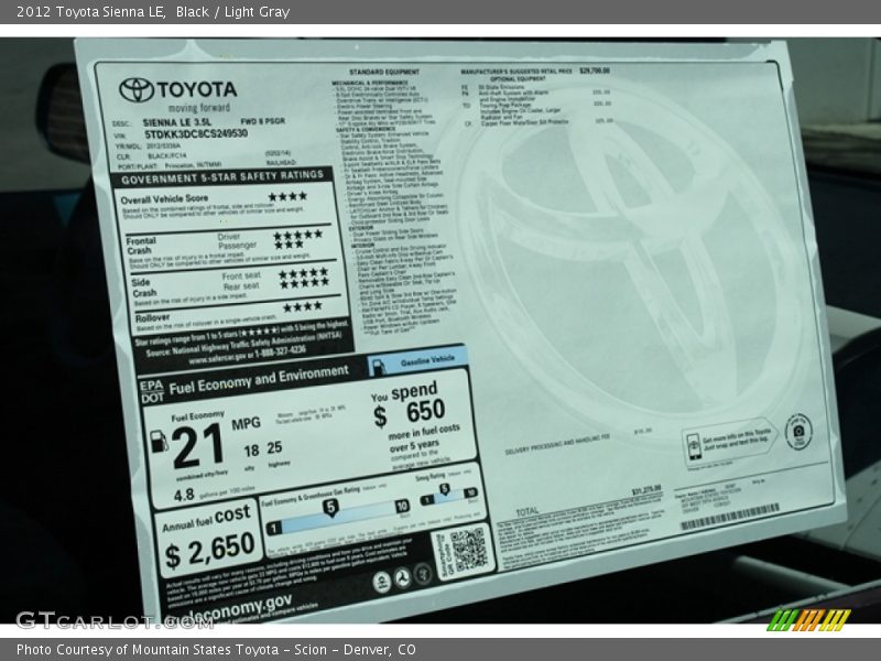Black / Light Gray 2012 Toyota Sienna LE