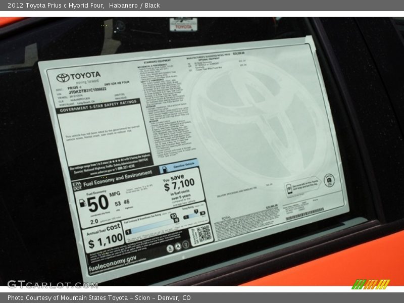  2012 Prius c Hybrid Four Window Sticker