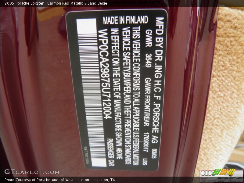 Carmon Red Metallic / Sand Beige 2005 Porsche Boxster