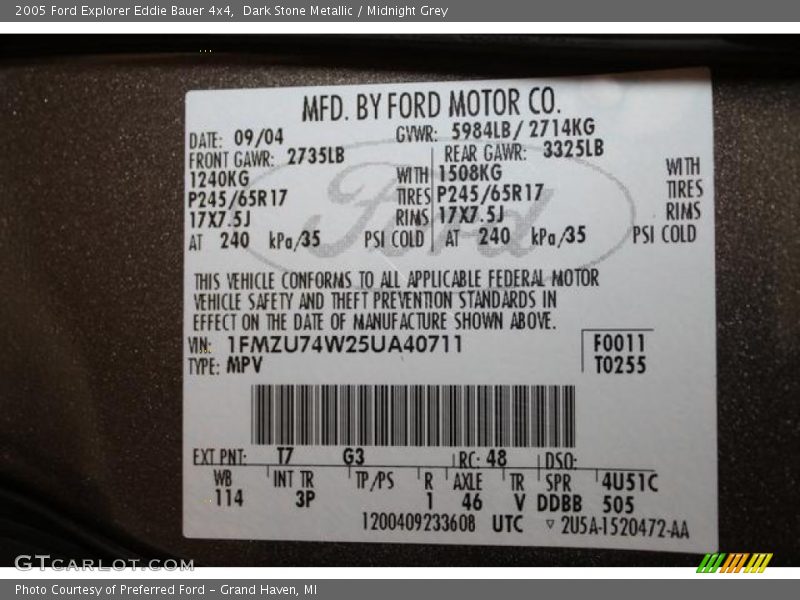 Dark Stone Metallic / Midnight Grey 2005 Ford Explorer Eddie Bauer 4x4