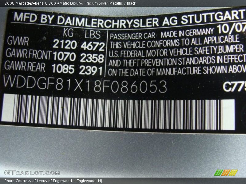 Iridium Silver Metallic / Black 2008 Mercedes-Benz C 300 4Matic Luxury