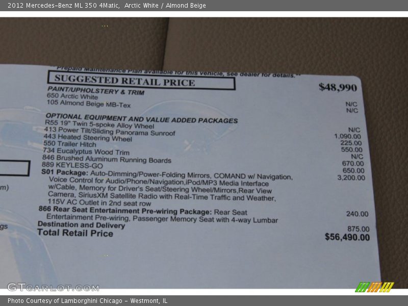 Arctic White / Almond Beige 2012 Mercedes-Benz ML 350 4Matic