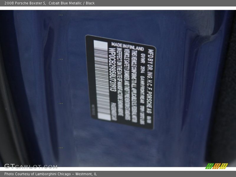 Cobalt Blue Metallic / Black 2008 Porsche Boxster S