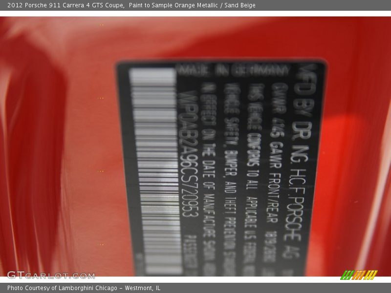Paint to Sample Orange Metallic / Sand Beige 2012 Porsche 911 Carrera 4 GTS Coupe