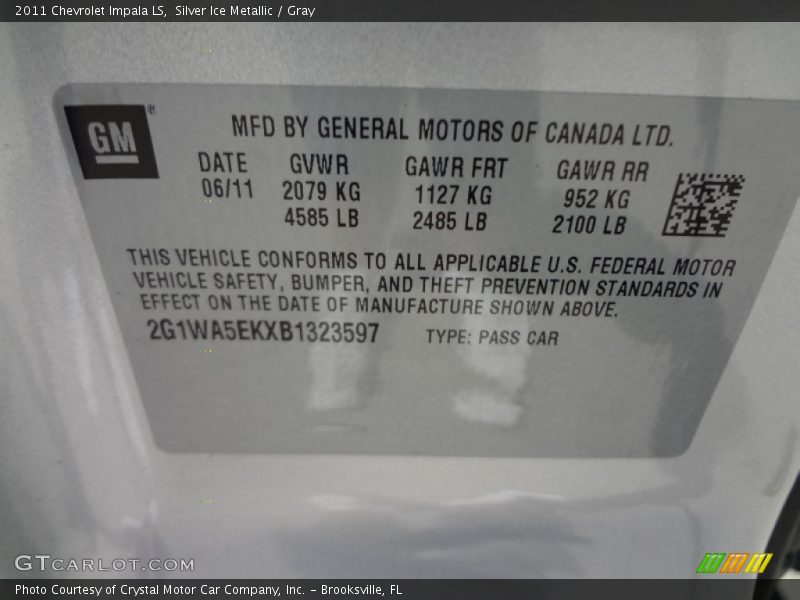 Silver Ice Metallic / Gray 2011 Chevrolet Impala LS